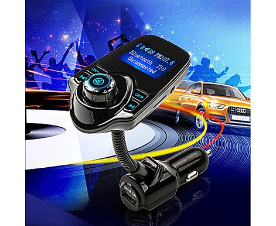 T10 Super Bluetooth Car Kit Handsfree FM Transmitter Wireless MP3 Music Player Support TF Card,5V 2.1A USB Car Charger  